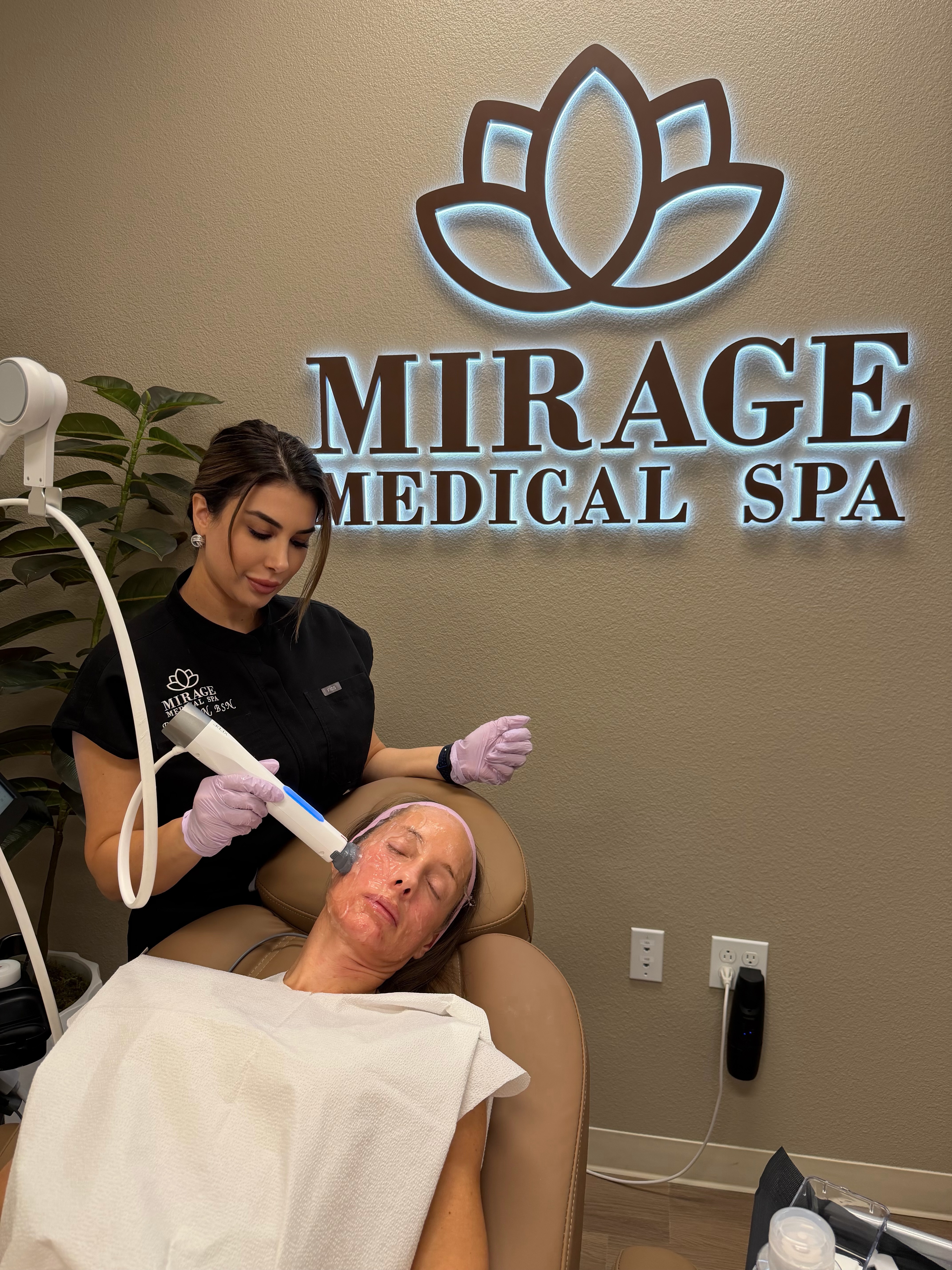 XERF RF skin tightening treatment in progress at Mirage Medical Spa in Palm Desert